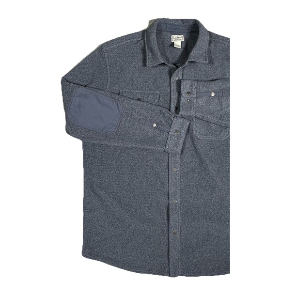 LL Bean Mens XL Tall Gray Allagash Overshirt Snap Shacket Jacket Elbow Patches - Picture 4 of 10
